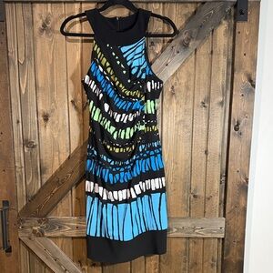 Joseph Ribkoff Black and Blue Patterned Midi Dress